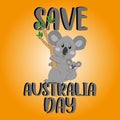 Save Australia Day- text with cute koalas with eucalyptus tree.