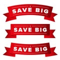Save Big red ribbon set Royalty Free Stock Photo