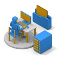 Save the data to storage. Document data and file folders. Security and hard disk. isometric Royalty Free Stock Photo