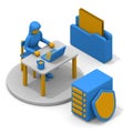 Save the data to storage. Document data and file folders. Security and hard disk. isometric Royalty Free Stock Photo
