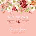 Save the Date Autumn and Summer Floral Card in Watercolor Style. Vintage Hortensia Flowers