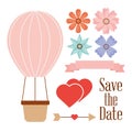 Save the date balloon basket hearts flowers and arrow