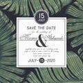 Vintage Save the Date card with botanical design in realistic style.