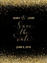 Save the date card with falling glitter confetti frame. Royalty Free Stock Photo