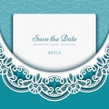 Save the date card with lace border pattern