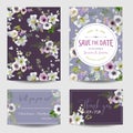 Save the Date Card. Lily and Anemone Flowers. Wedding, Invitation