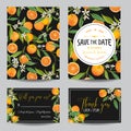 Save the Date Card. Orange, Leaves and Flowers. Wedding Card