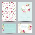 Save the Date Card Set with Blossom Pink Flowers and Golden Elements. Wedding Invitation, Anniversary Party, Decoration Royalty Free Stock Photo