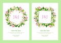 Save the Date Card Templates Set, Cherry Blossom Flowers Wreath, Wedding Invitation Design Cartoon Vector Illustration Royalty Free Stock Photo