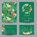 Save the Date Card - Tropical Flowers and Birds - for Wedding Royalty Free Stock Photo