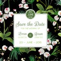 Save the Date Card. Tropical Orchid Flowers and Leaves Wedding Invitation