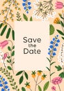 Save the Date, floral card. Flower framed background design, template for wedding ceremony invitation, marriage party Royalty Free Stock Photo