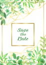 Save the Date with Geometric Frame and Greenery