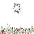 Save the date hand lettering card, wedding invitation. Modern calligraphy.