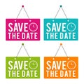 Save the Date with Icon hanging Door Sign. Eps10 Vector.