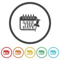 Save the date icon. Set icons in color circle buttons Royalty Free Stock Photo