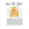 Save the Date invitation card design. Blonde bride in dress