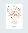 Save The Date invitation with watercolor flowers and hand drawn watercolor lettering.