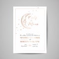 Save the Date Luxury Card, Wedding Celestial Invitation with Moon and Starry sky with Gold Foil Frame Royalty Free Stock Photo