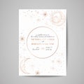 Save the Date Luxury Card, Wedding Celestial Invitation with Moon and Starry sky with Gold Foil Frame Royalty Free Stock Photo