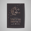 Save the Date Luxury Card, Wedding Celestial Invitation with Moon and Starry sky with Gold Foil Frame Royalty Free Stock Photo