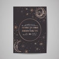 Save the Date Luxury Card, Wedding Celestial Invitation with Moon and Starry sky with Gold Foil Frame Royalty Free Stock Photo