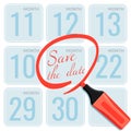 Save the date note made by marker on calendar vector Royalty Free Stock Photo