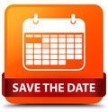 Save the date orange square button red ribbon in middle