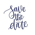Save The Date phrase, slogan or message handwritten with elegant cursive calligraphic font or script. Decorative design