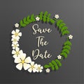 Save the date text with circle green floral frame Royalty Free Stock Photo