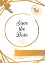 Save the Date, vector wedding invitation design template with golden sunflowers
