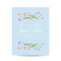 Save the Date Watercolor Card with Blossom Tulips Flowers. Wedding Invitation, Anniversary Party, RSVP Floral Template Royalty Free Stock Photo