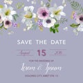 Save the Date Wedding Card. Lily and Anemone Flowers