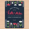 Save the date, wedding invitation card with hand drawn flower floral. Flower floral background.
