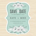 Save the date, wedding invitation card template with hand drawn flower floral background in green mint color. Royalty Free Stock Photo