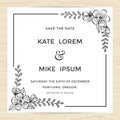 Save the date, wedding invitation card template with hand drawn flower. Minimal design. Royalty Free Stock Photo