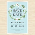 Save the date, wedding invitation card template with hand drawn wreath flower vintage style. Flower floral background. Royalty Free Stock Photo