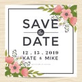 Save the date, wedding invitation card template with wreath flower vintage style. Flower floral background. Royalty Free Stock Photo