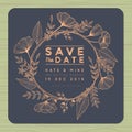 Save the date, wedding invitation card with wreath flower template. Flower floral background. Royalty Free Stock Photo