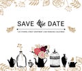 Save the Date. Wedding invitation floral card with bouquet, bird