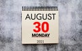 Save the Date written on a calendar - August 30