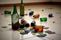 save dirty broken bottles on floor after party in room before cleaning