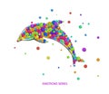 Save the dolphin concept, dolphin created from the small colored parts, dolphin emotions icons multicolored isolated,