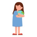 Save Earth. April 22 - Earth Day. girl hugging the Globe. Funny cartoon character. Vector illustration