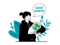 Save Earth concept with character situation. Vector illustration