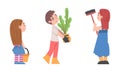 Save the Earth concept. Children planting and watering trees cartoon vector illustration