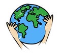 Save earth.Hands holding earth illustration.