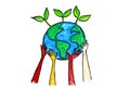 Save the earth concept. saving energy and recycle to save the world. hand draw crayon earth Royalty Free Stock Photo