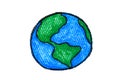 Save the earth concept. saving energy and recycle to save the world. hand draw crayon earth Royalty Free Stock Photo