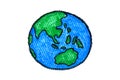 Save the earth concept. saving energy and recycle to save the world. hand draw crayon earth Royalty Free Stock Photo